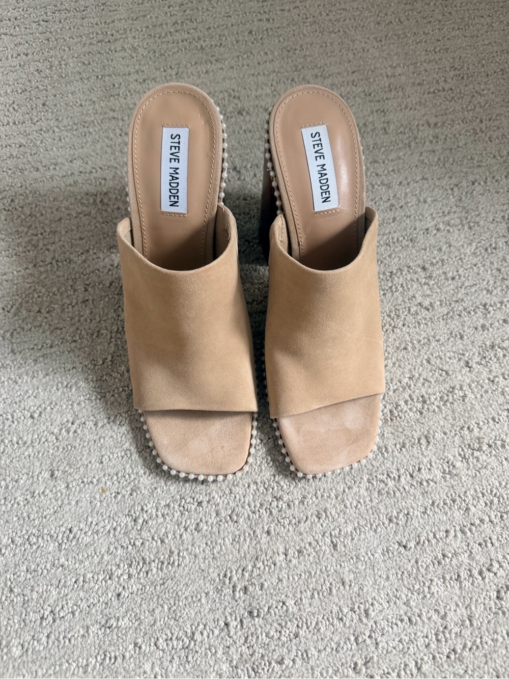 Steve Madden Beige Suede Slide Mules with Beaded Trim